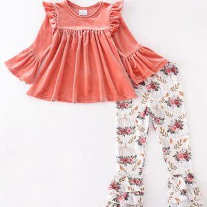 Girls country VELVET TOP and pumpkin fall/halloween outfit set